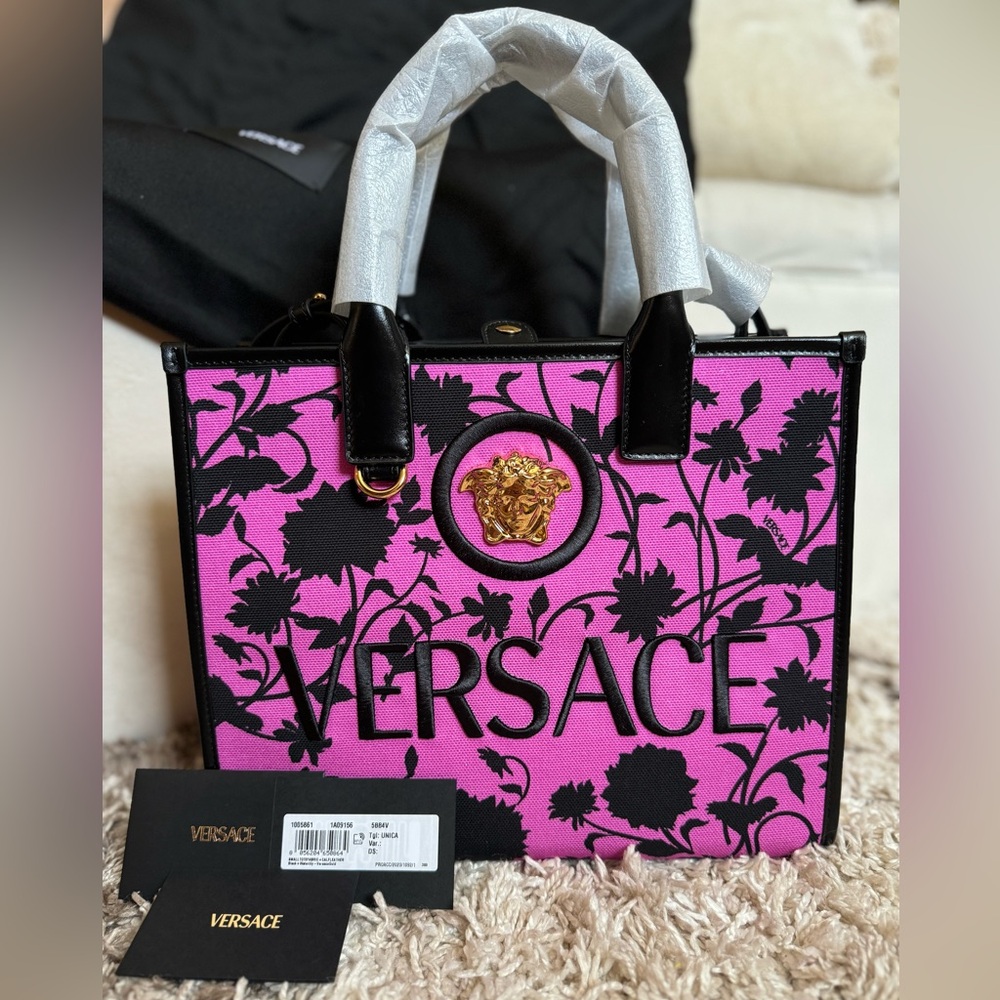 ***NIB & RARE VERSACE*** Floral Book Small Canvas Leather 2-Way Tote Bag LUXURY